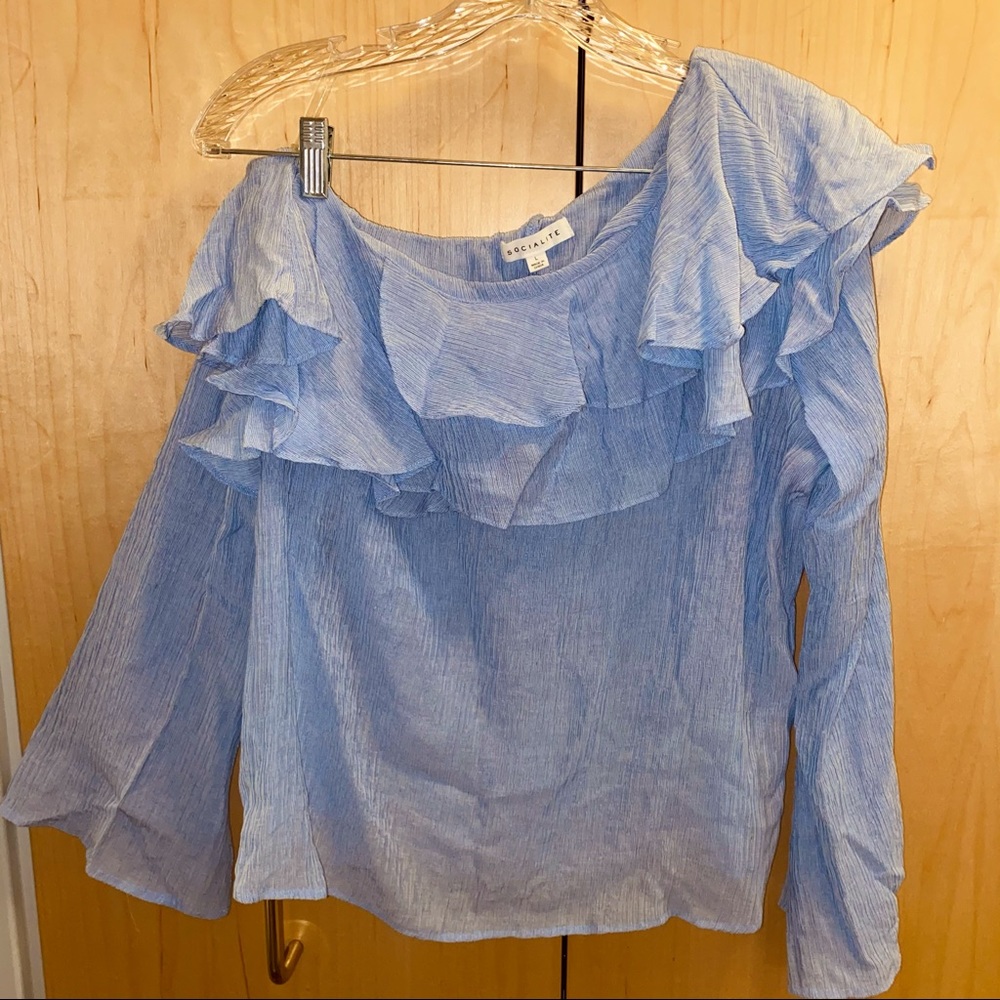 Socialite Asymmetrical Ruffle Top - Baby Blue
